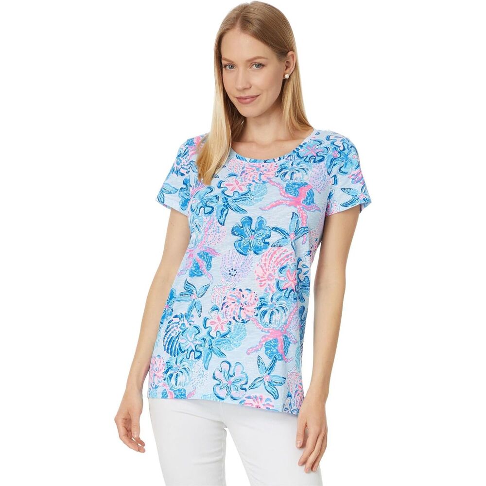 Lilly Pulitzer Etta V-neck Short Sleeve Top In Bahamas Beachcomber S